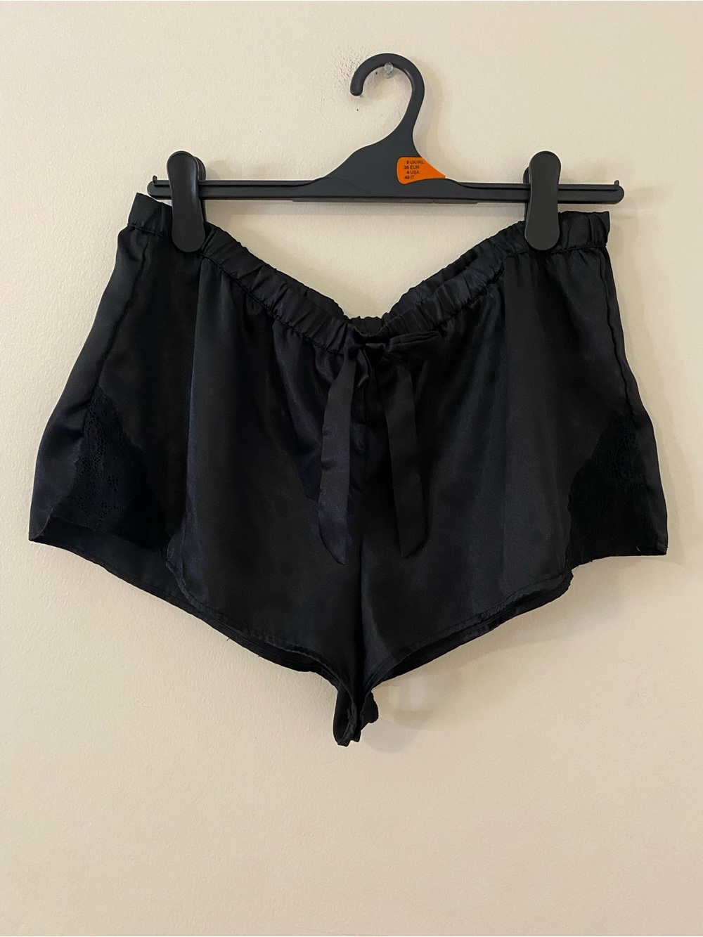 Gilligan & O'Malley Black Silky  Lace-Trim Sleep Shorts Large